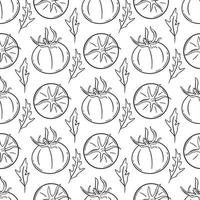 Tomato and leaves hand engraved seamless pattern vector