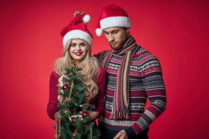 family young couple in new year clothes together romance christmas photo