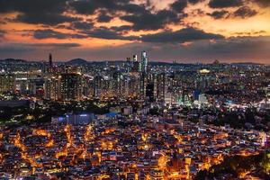 The cityscape and sunset of Seoul, South korean photo