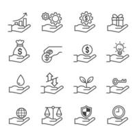 business hands line icon set vector