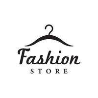 plantilla de logotipo de moda femenina con percha, ropa de lujo. logotipo para negocios, boutique, tienda de moda, modelo, compras y belleza. vector
