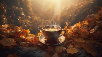 Autumn cozy coffee background. Illustration photo