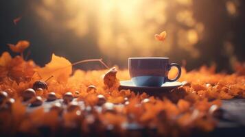 Autumn cozy coffee background. Illustration photo