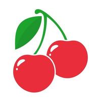 shiny heart shaped red berry fruit with green leaves vector