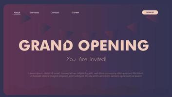 Grand opening webpage. Webpage landing page user interface template. Opening celebration web page. join us. you are invited vector