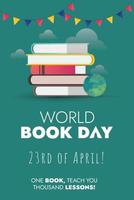 mundo libro día. 23 abril libro día celebracion. biblioteca libros recopilación. nuevo libro día enviar para social medios de comunicación vector