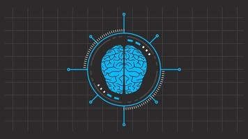 An illustration of Artificial Intelligence in a line art style, featuring a brain and a futuristic monitor as graphic elements. This is suitable for topics related to Machine Learning. vector