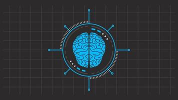 An illustration of Artificial Intelligence in a line art style, featuring a brain and a futuristic monitor as graphic elements. This is suitable for topics related to Machine Learning. vector