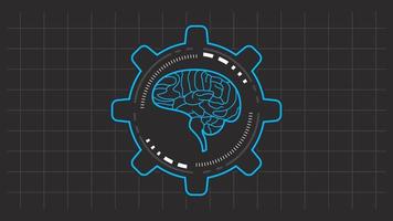 An illustration of Artificial Intelligence in a line art style, featuring a brain, gears, and a futuristic monitor as graphic elements. This is suitable for topics related to Machine Learning. vector