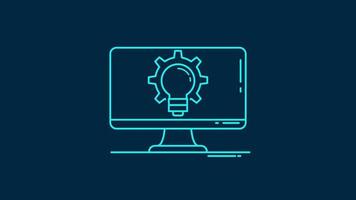 An illustration of Artificial Intelligence in a line art style, featuring a lightbulb, gears, and a monitor as graphic elements. This is suitable for topics related to Machine Learning. vector