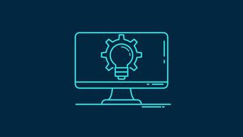 An illustration of Artificial Intelligence in a line art style, featuring a lightbulb, gears, and a monitor as graphic elements. This is suitable for topics related to Machine Learning. vector