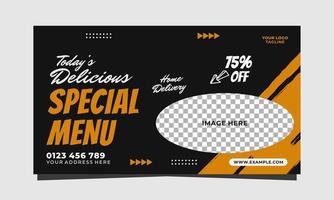 Delicious food menu social media banner vector template