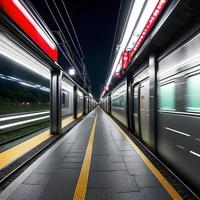 moderno tren estación plataforma, generativo Arte por ai foto
