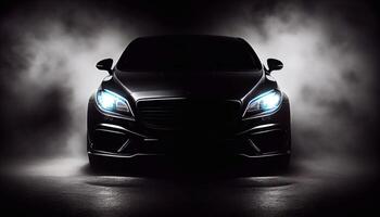 Black modern car headlights - front view. Created with photo