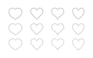 Heart icons. Hearts made up of dots and letters. Hearts of various shapes. Vector scalable graphics