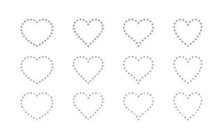 Heart icons. Hearts made up of dots and letters. Hearts of various shapes. Vector scalable graphics