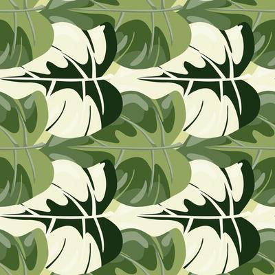 Stylized tropical leaves seamless pattern. Decorative leaf background.