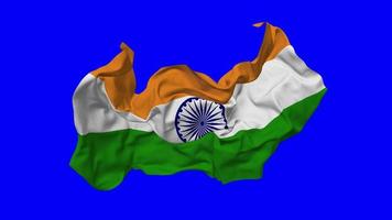 India bandera sin costura bucle volador en viento, serpenteado bache textura paño ondulación lento movimiento, croma llave, luma mate selección de bandera, 3d representación video