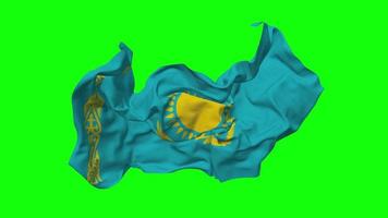 Kazajstán bandera sin costura bucle volador en viento, serpenteado bache textura paño ondulación lento movimiento, croma llave, luma mate selección de bandera, 3d representación video