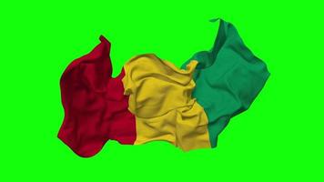 Guinea vlag naadloos looping vliegend in wind, lusvormige buil structuur kleding golvend langzaam beweging, chroma sleutel, luma matte selectie van vlag, 3d renderen video