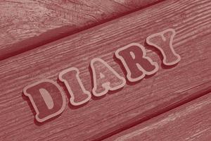 word diary made of wooden letters on wood background photo