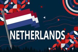 Netherlands national day banner design, Abstract geometric retro shapes of red and blue color. Holland Vector illustration.