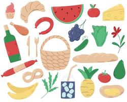 Hand drawn picnic food set vector