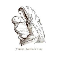 Hand draw sketch mothers day for woman and child love card background vector