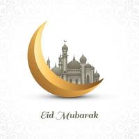 Eid mubarak moon and mosque festival background vector