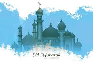 Abstract islamic mosque eid mubarak card background vector