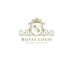 Initial NB Letter Luxurious Brand Logo Template, for Restaurant, Royalty, Boutique, Cafe, Hotel, Heraldic, Jewelry, Fashion and other vector illustration.