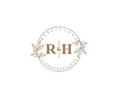 initial RH letters Beautiful floral feminine editable premade monoline logo suitable for spa salon skin hair beauty boutique and cosmetic company. vector