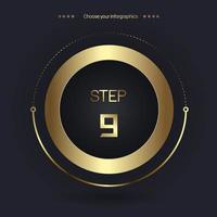 Step 9 Luxury number option for Premium multipurpose Infographic Vector template, an element step option, golden version on a dark background