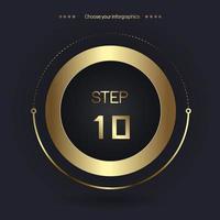 Step 10 Luxury number option for Premium multipurpose Infographic Vector template, an element step option, golden version on a dark background