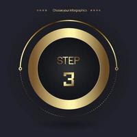 Step 3 Luxury number option for Premium multipurpose Infographic Vector template, an element step option, golden version on a dark background