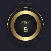 Step 5 Luxury number option for Premium multipurpose Infographic Vector template, an element step option, golden version on a dark background