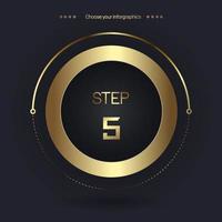 Step 5 Luxury number option for Premium multipurpose Infographic Vector template, an element step option, golden version on a dark background