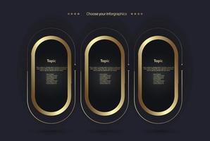 Three option of premium vector design for chart, workflow, levels, process of works template, and Luxury multipurpose infographic Vector template with circles shape options  on dark background