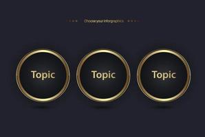golden option vector design template used in UI, web, icons, elements, and Luxury multipurpose infographic Vector template with circles shape options  on dark background