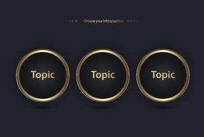 golden option vector design template used in UI, web, icons, elements, and Luxury multipurpose infographic Vector template with circles shape options  on dark background