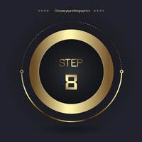 Step 8 Luxury number option for Premium multipurpose Infographic Vector template, an element step option, golden version on a dark background