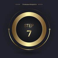 Step 7 Luxury number option for Premium multipurpose Infographic Vector template, an element step option, golden version on a dark background