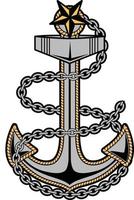 Anchor with a chain around it and a star on top vector illustration
