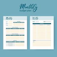 Printable personal monthly budget planner, vector illustration