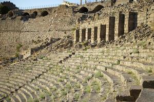 Amphitheater in the ruins of the ancient city of Pergamum. Ancient City, Acropolis Theatre of Pergamon, Izmir, Turkey. photo