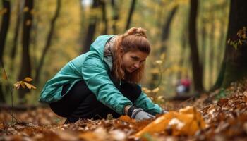 A person participating in a local community clean-up event, picking up litter and helping to keep the environment clean. photo