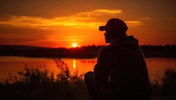 Moment of someone watching a beautiful summer sunset. photo