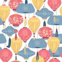 Chinese paper lanterns seamless vector pattern.