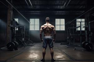 fuerte hombre espalda en gimnasia. generar ai foto