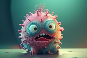 Fantasy virus character with sad face. Generate Ai photo